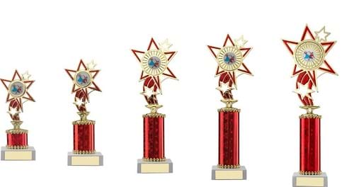 Red Gold Star Trophies Range for any Sport or Logo